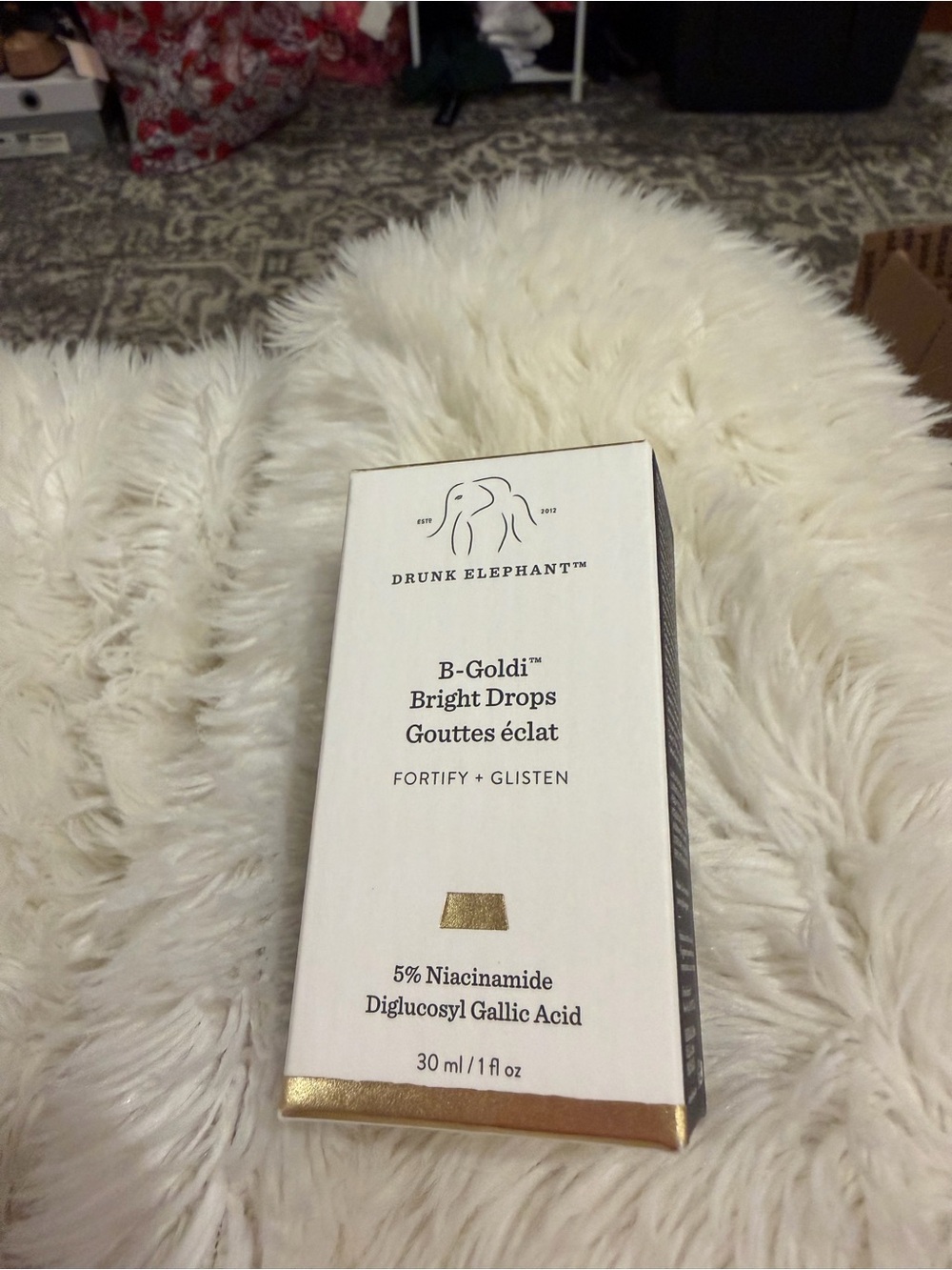 Drunk Elephant B-Goldi Bright Drops — White and Gold Packaging